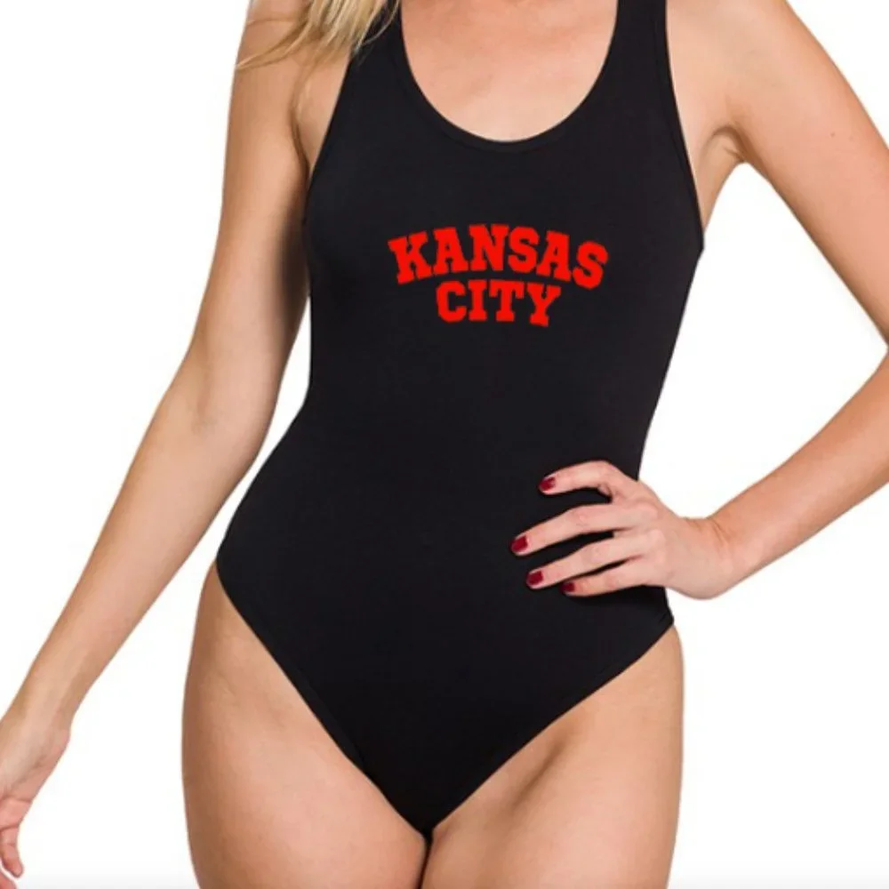 Womens Black/Red Kansas City Chiefs football Bodysuit